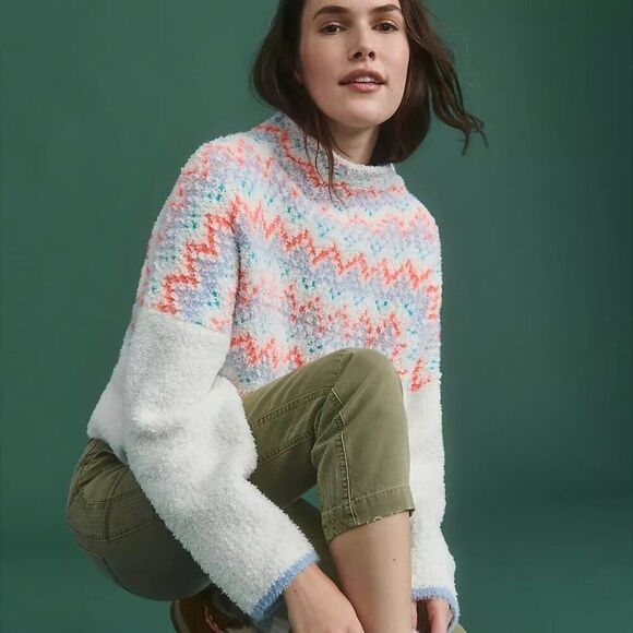 Anthropologie Pilcro Selene Sweater Aztec Rainbow Multi Color Relaxed sz XXS NWT - Picture 11 of 11